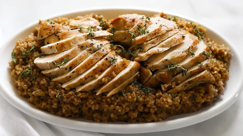Instant Pot Chicken and Rice on white plate