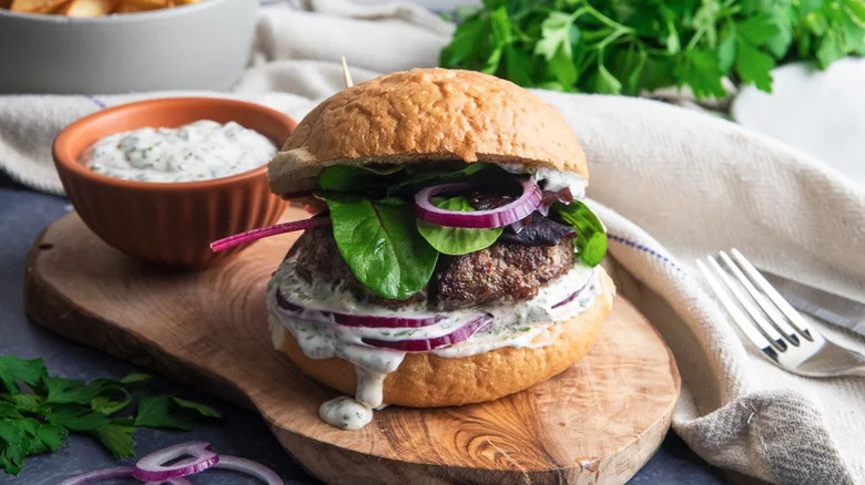 lamb burger with toppings