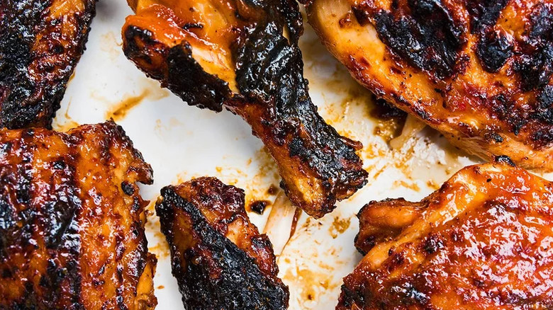closeup bourbon-chile barbecue grilled chicken