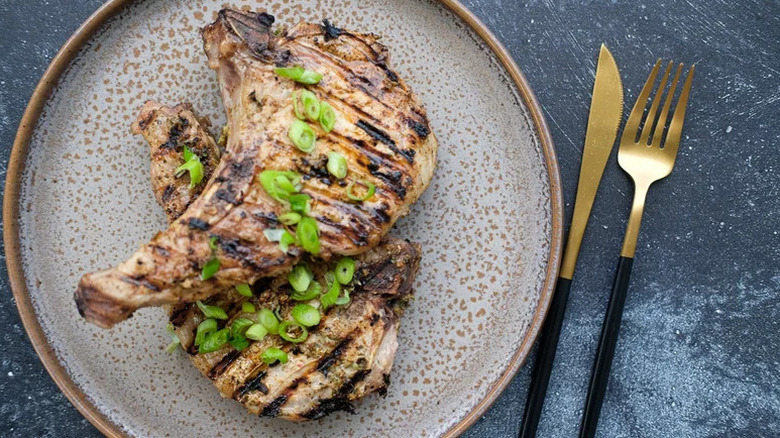 jerk marinated pork chops on plate