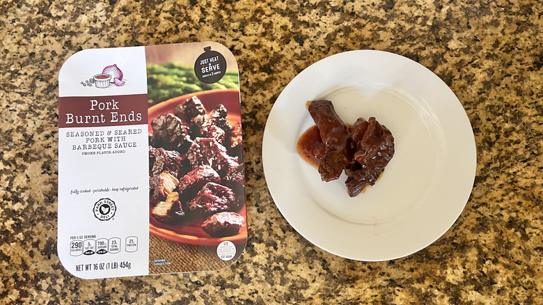 Top view of Pork Burnt Ends in BBQ Sauce on a plate