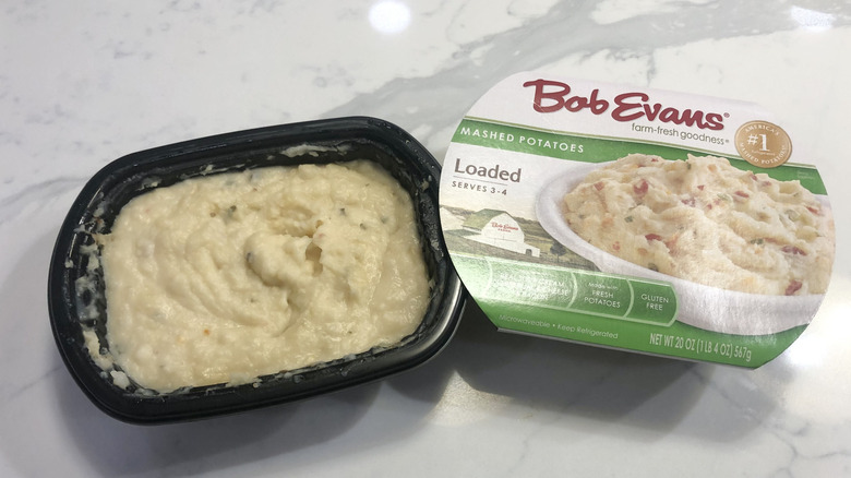 Bob Evans loaded mashed potatoes in a tub.