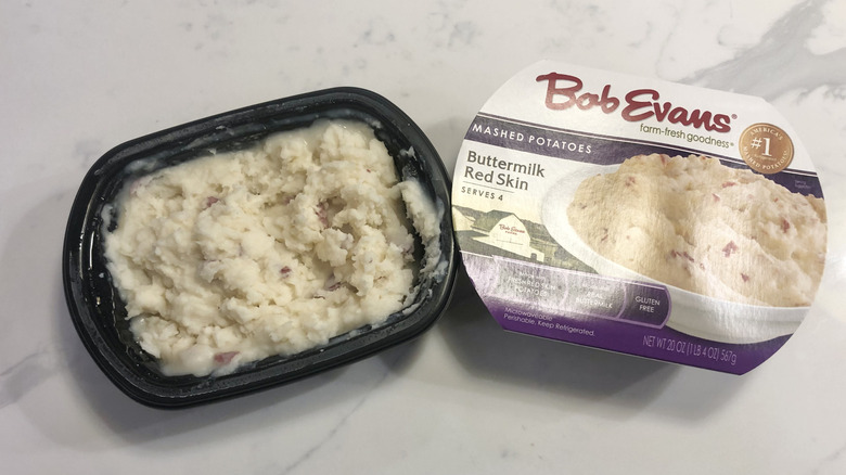 Bob Evans buttermilk red skin potatoes in a tub.