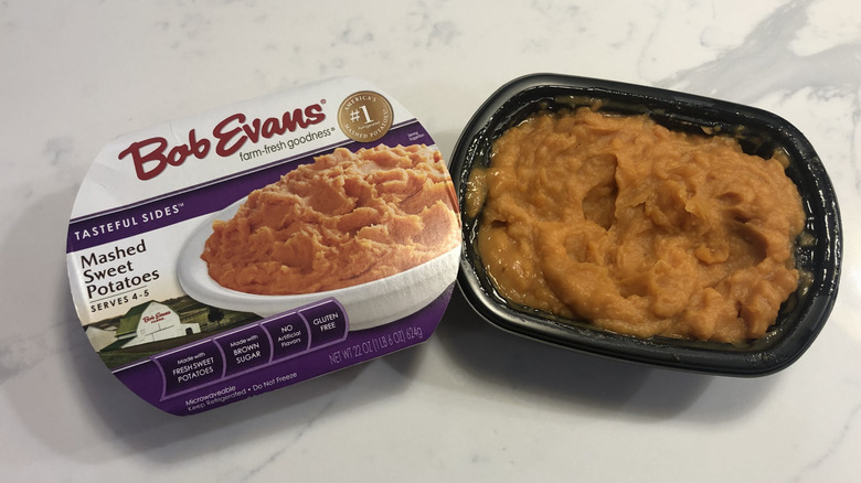 Bob Evans mashed sweet potatoes in tub.