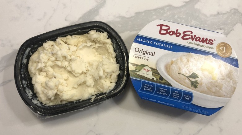 Bob Evans original mashed potatoes in a tub.