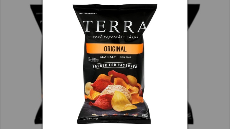 Black bag of Terra Original vegetable chips kosher for Passover version