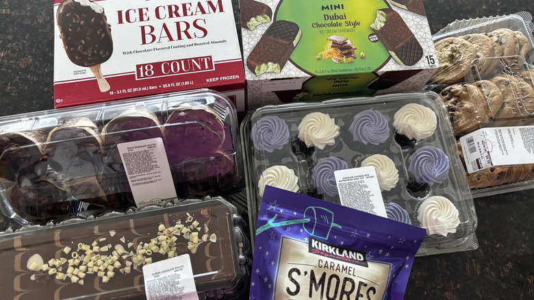 Various Costco chocolate desserts on countertop