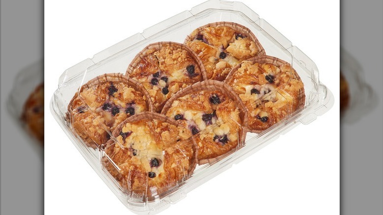 Costco blueberry cheesecakes in packaging on white background