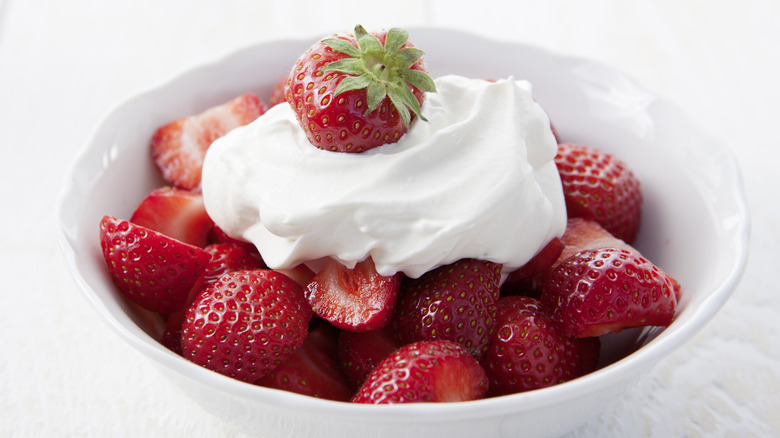 bowl of strawberries and cream
