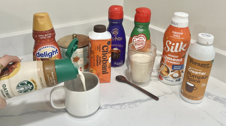 7 different fall 2026 coffee creamer flavors.