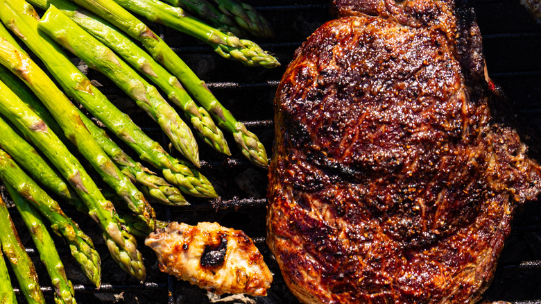 a chargrilled steak with asparagus