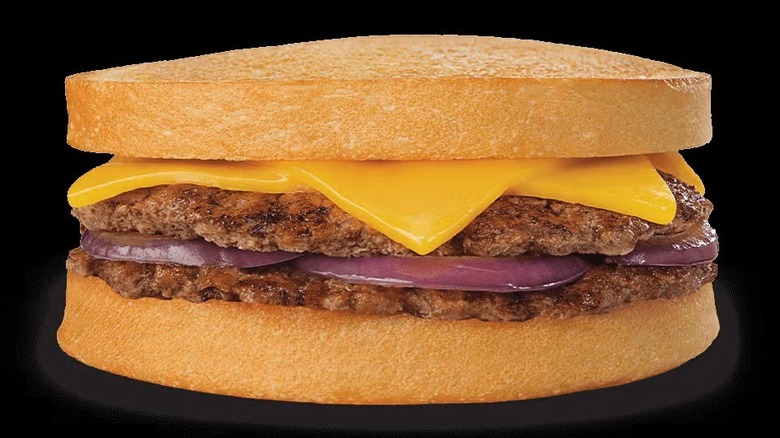 The sourdough melt from Culver's on a black background