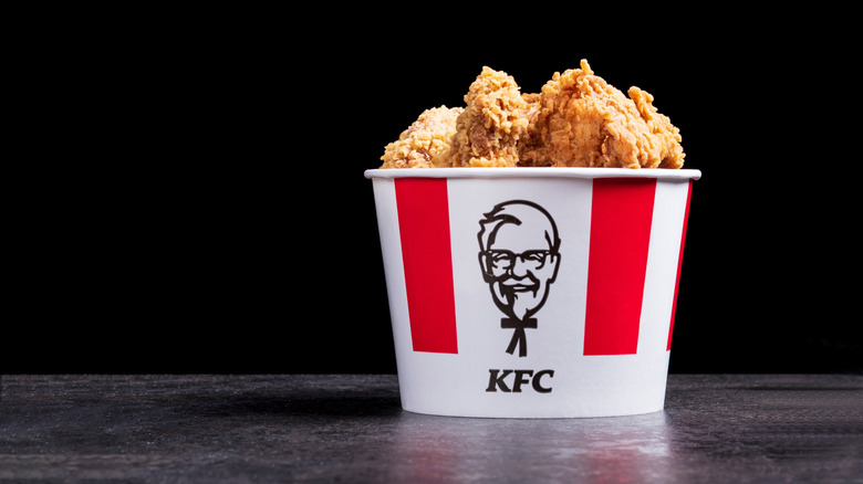 A bucket of fried chicken from KFC
