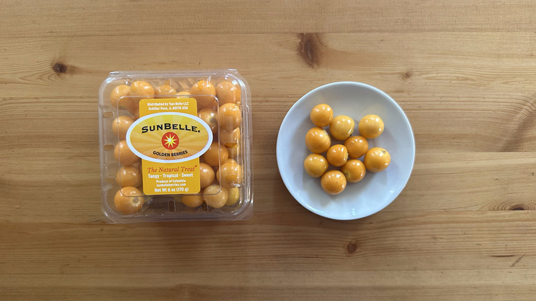 Trader Joe's Cape gooseberries on wooden table
