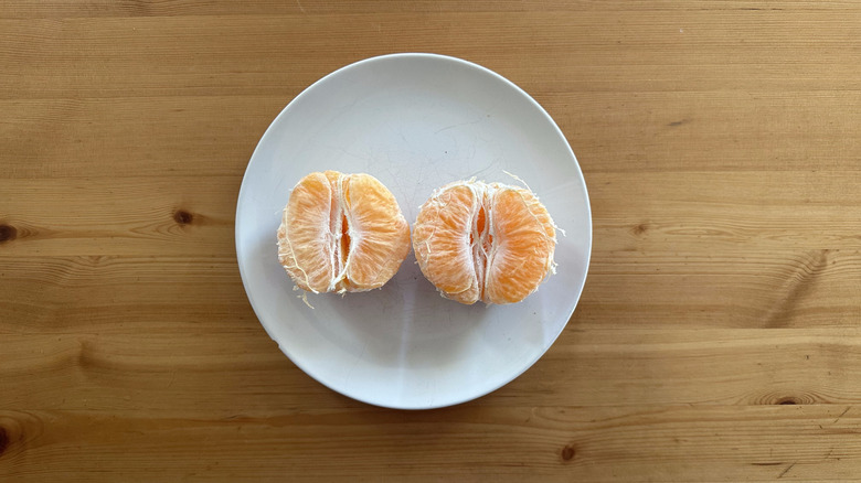 Trader Joe's Dekopon mandarin on white plate