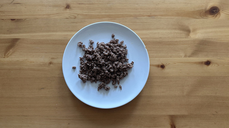 365 Ground Beef on white plate