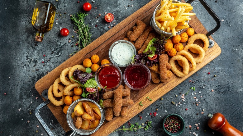 Fried food selection on platter