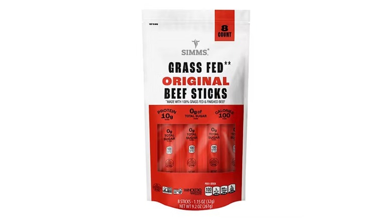 bag of Simms Grass Fed Beef Sticks on white background