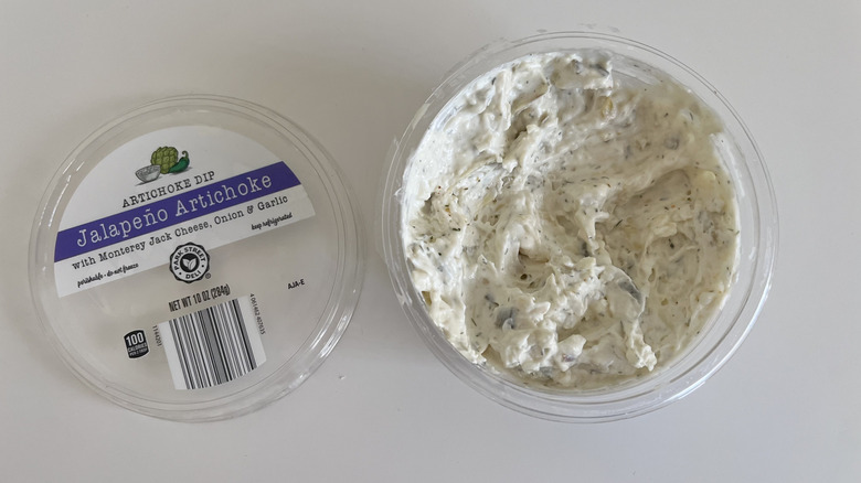 Open container of Park Street Deli jalapeño artichoke dip
