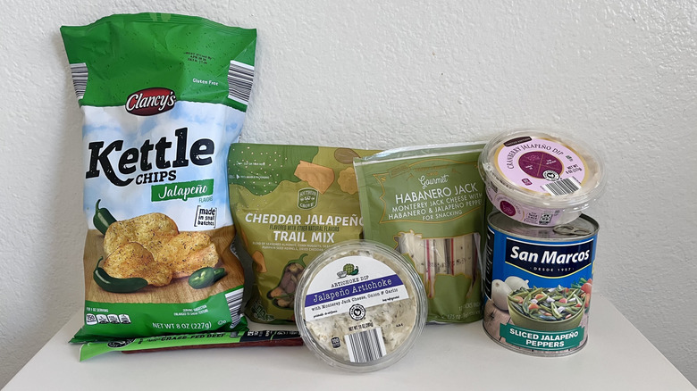 Various Aldi jalapeño items on a table