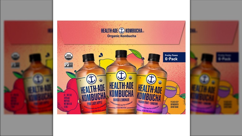 A variety pack box of Health Ade Organic Fruity Favorite Kombucha from Costco