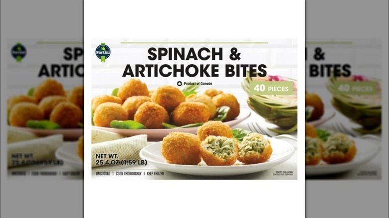 Box of Partini Spinach & Artichoke Bites frozen appetizer product