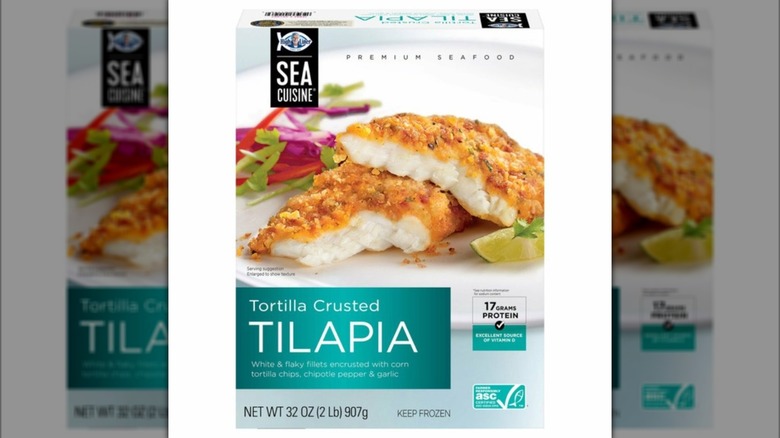 Box of frozen Sea Cuisine Tortilla Crusted Tilapia filets
