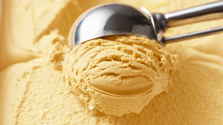 metal scoop in ice cream