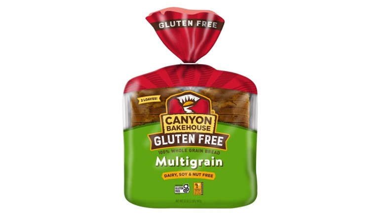 Double loaf of Canyon Bakehouse multigrain bread with clear window showing bread inside