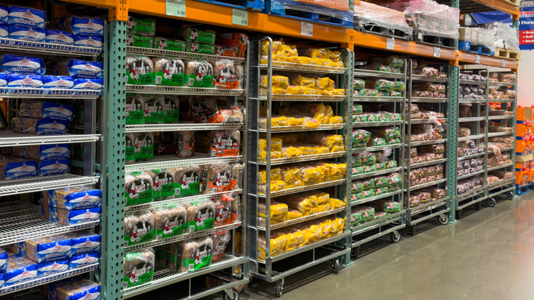 Bread aisle at Costco containing multiple brands