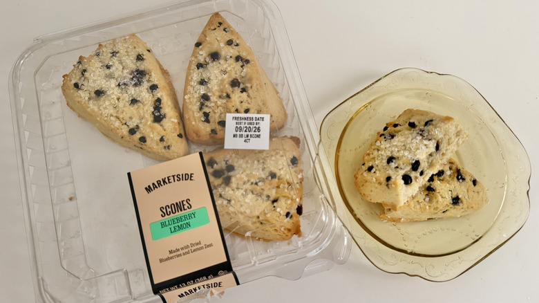 Marketside Blueberry Lemon Bakery Scone ripped in half