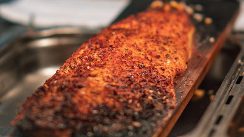 salmon grilled on cedar plan