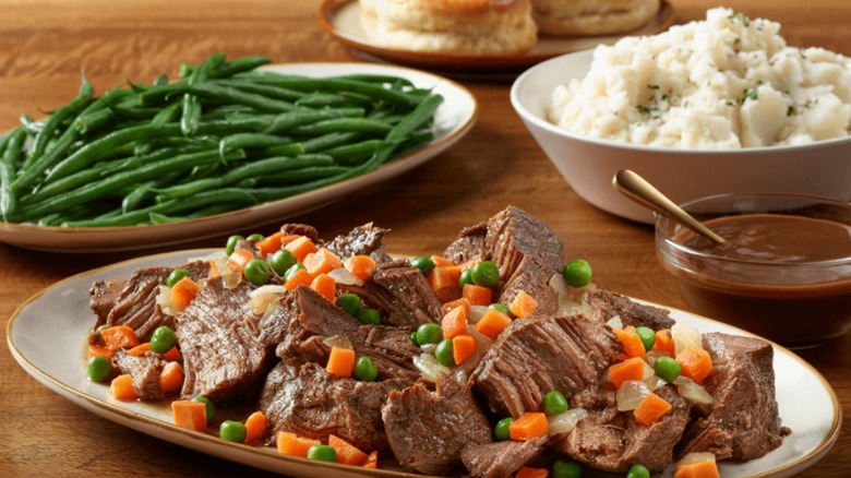 family-style pot roast on a plate at Perkins