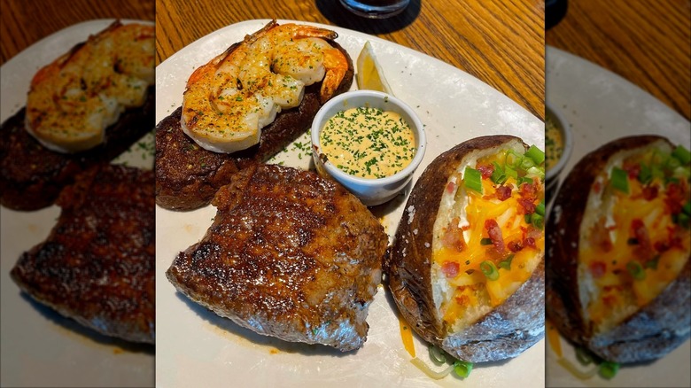 Sirloin & Grilled Shrimp on the Barbie with loaded potato