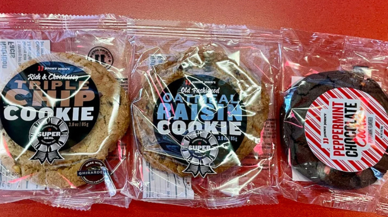 Three types of prepackaged cookie from Jimmy John's