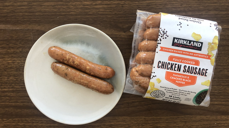 Costco Kirkland chicken sausage on a plate.