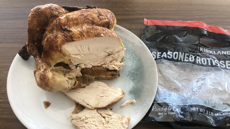 Costco rotisserie chicken on a plate.