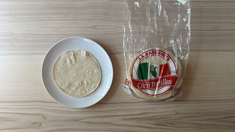 La Banderita corn tortilla on white plate