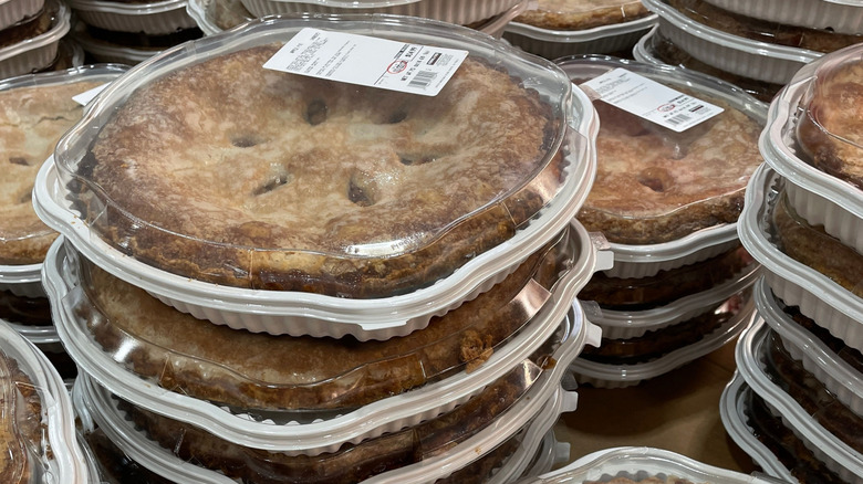 Close-up of cooked apple pies at Costco store