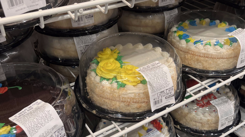 Closeup of Costco bakery cake with flowers