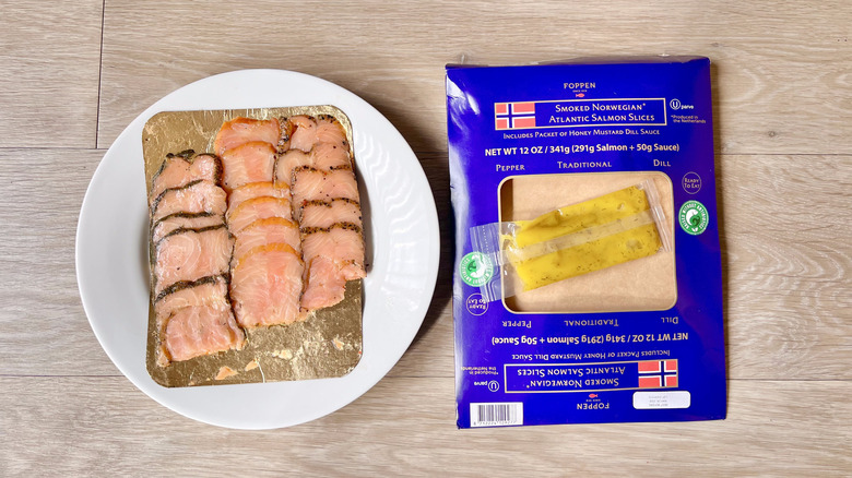 Foppen Norwegian Smoked Salmon Slices package on a plate