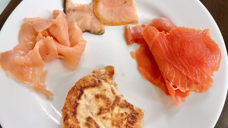 Various salmon products on a plate