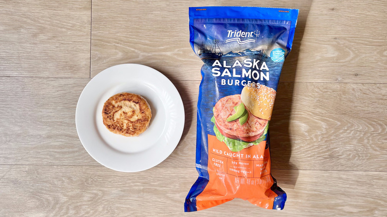 Cooked Trident Seafoods Salmon Burger on a plate