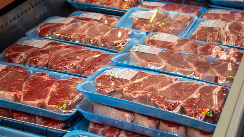 A variety of red meat steak cuts at Costco