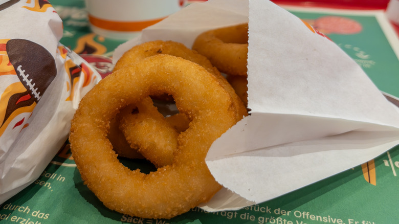 Closeup of a pack of onion rings from Burger King.