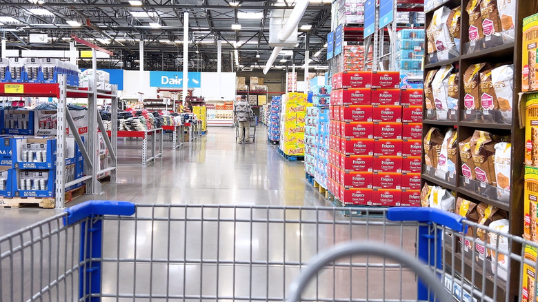 POV from behind a shopping cart at a Sam's Club store