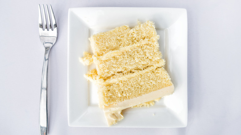 Slice of vanilla cake on a plate