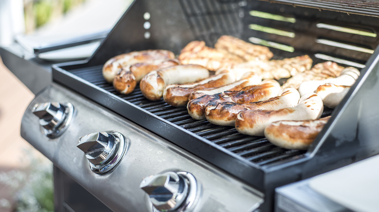 Food cooking on grill in winter