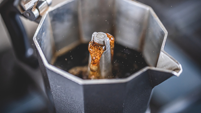 Coffee brewing inside moka pot