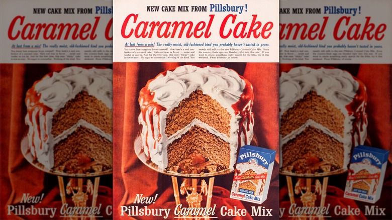 A 1956 Pillsbury ad for its new Caramel Cake Mix